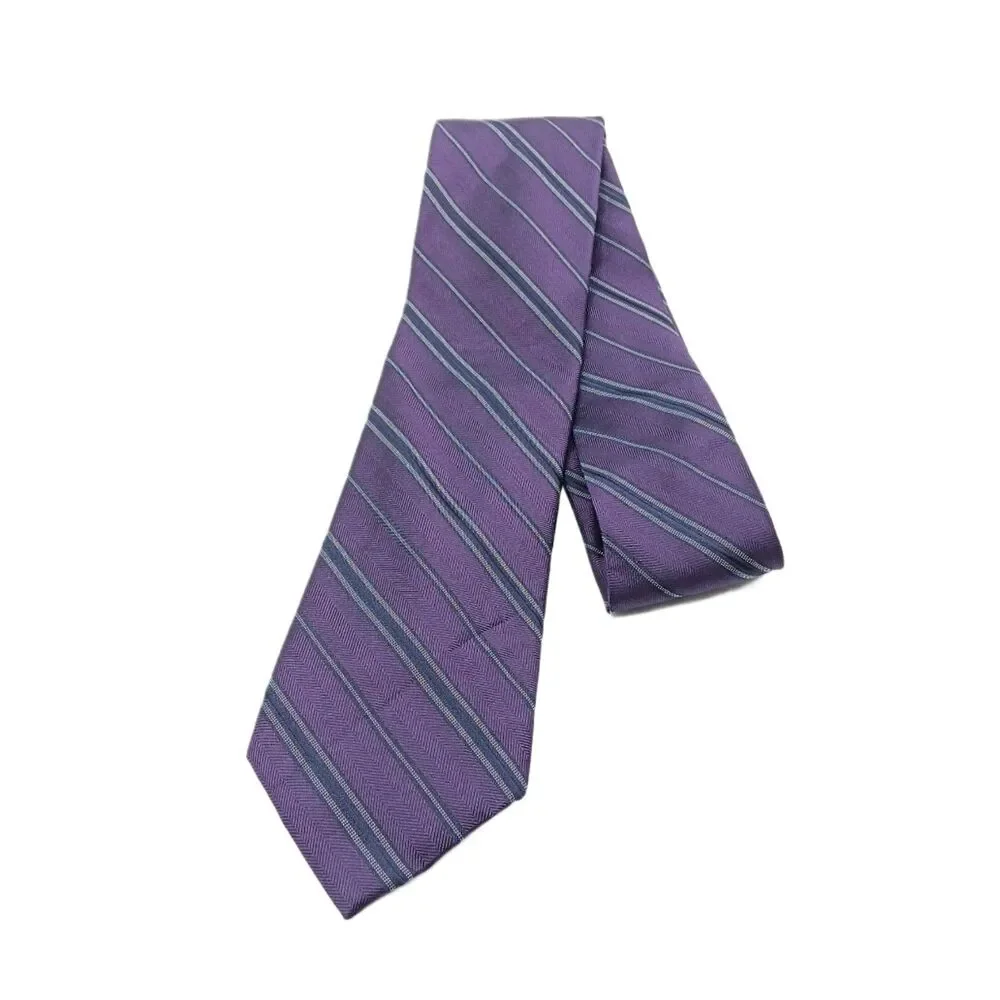 Awearness Kenneth Cole Tie Mens 60” Purple Gray Stripe Silk Blend Skinny New